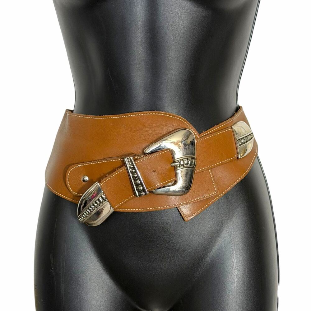 VTG 80s 90s Better Belts Brown Contour Corset Western Belt Silver Buckle Size M